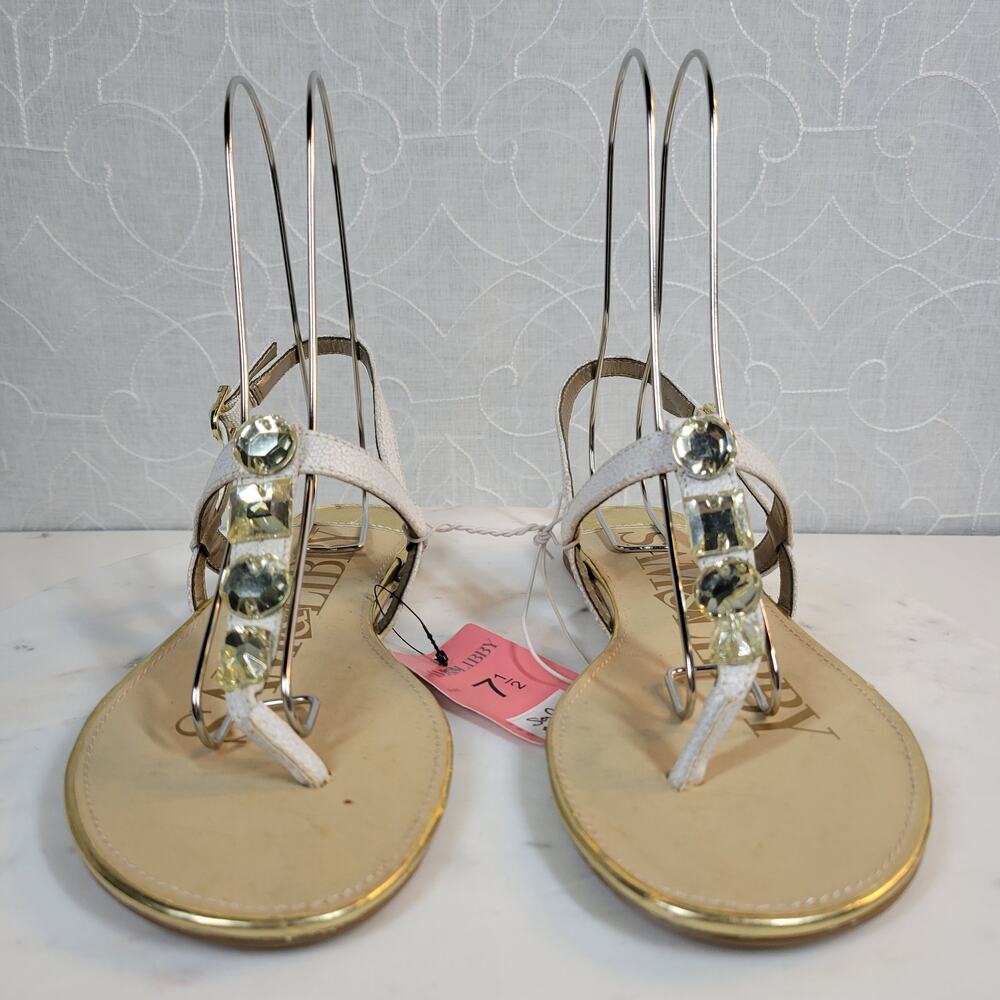 Sam & Libby Womens Sandals 7.5 White Faux Leather T-Strap Jeweled Flat Thong NEW